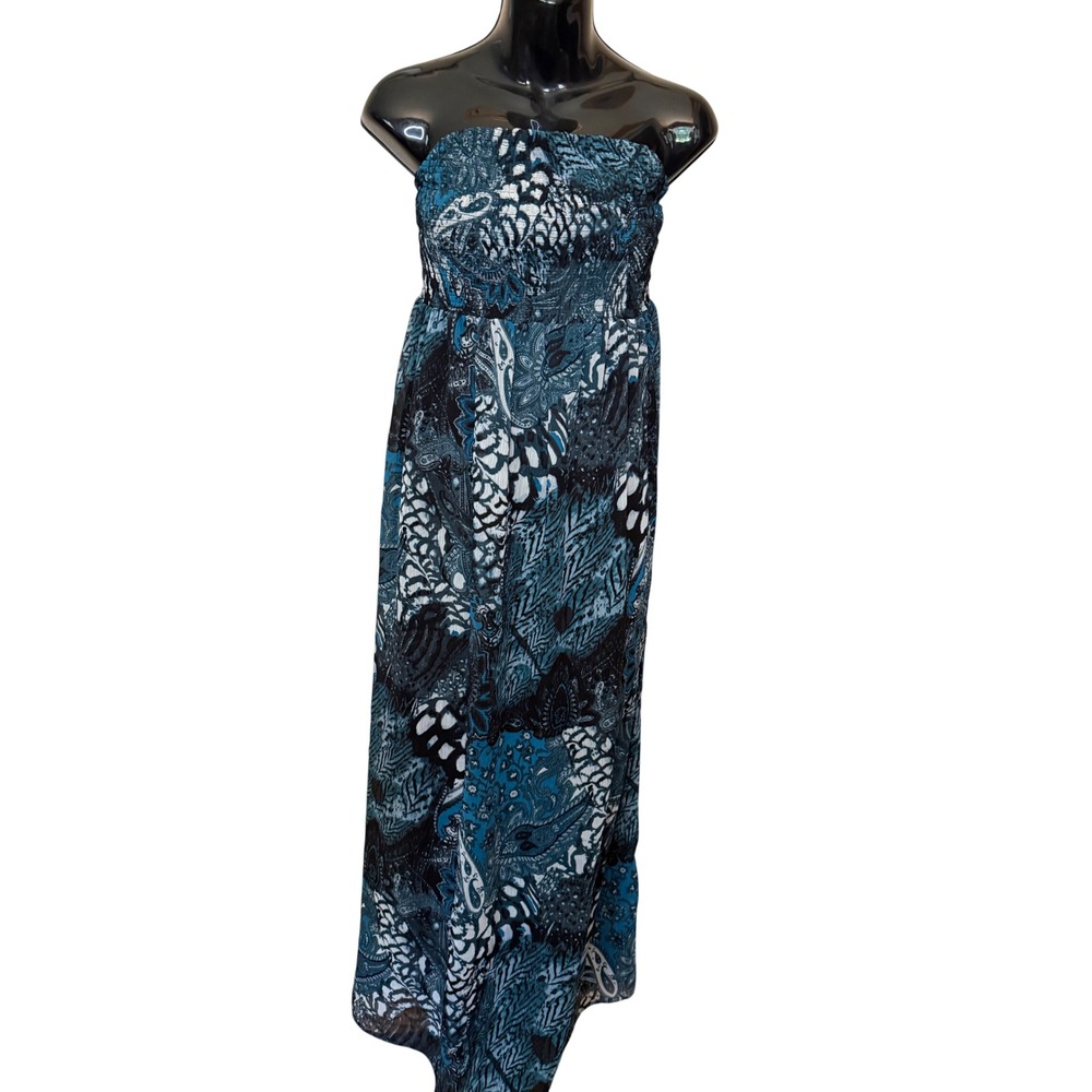 Lane Bryant Blue Paisley Smocked Strapless Maxi Dress Plus Size 14/16